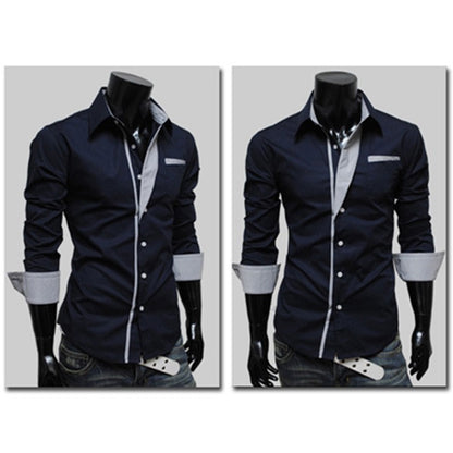 Trendy Color-Block Slim Fit Men's Long Sleeve Shirt