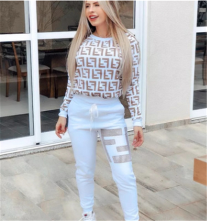 Printed Hoodie and Sportswear Set