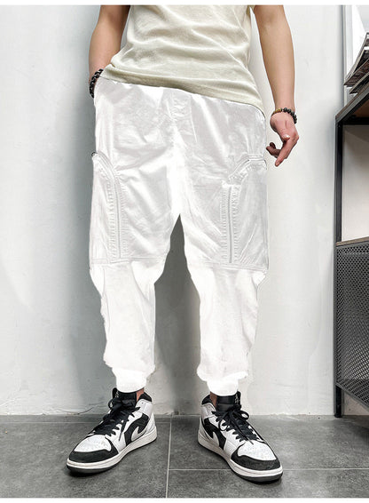 Men's Elastic Waist Drawstring Cargo Pants with Pockets