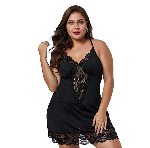 Lace Accent Curve-Hugging Nightgown (Plus Size)