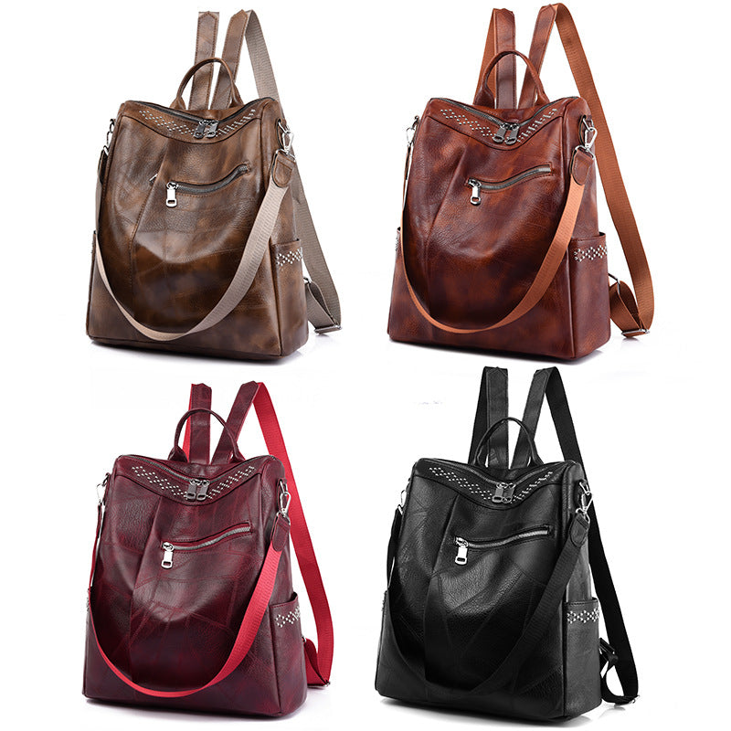 Women's Retro Casual Soft Leather Large Capacity Backpack