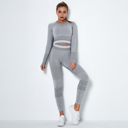2020 Women's Seamless Knitted Yoga Set with Long Sleeves
