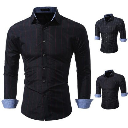 Men's Classic Color Block Slim Fit Long Sleeve Shirt