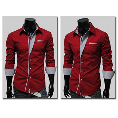 Trendy Color-Block Slim Fit Men's Long Sleeve Shirt