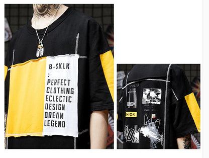 Men's Hip Hop Color Block T-Shirt - Casual Short Sleeve