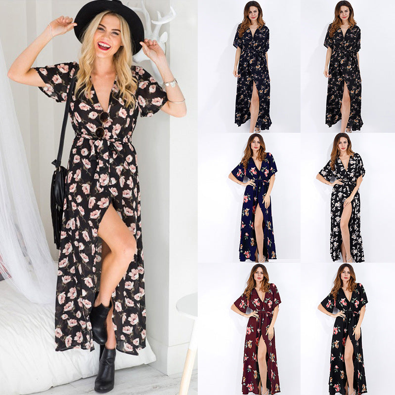 2022 Summer Women's Floral V-Neck Maxi Dress