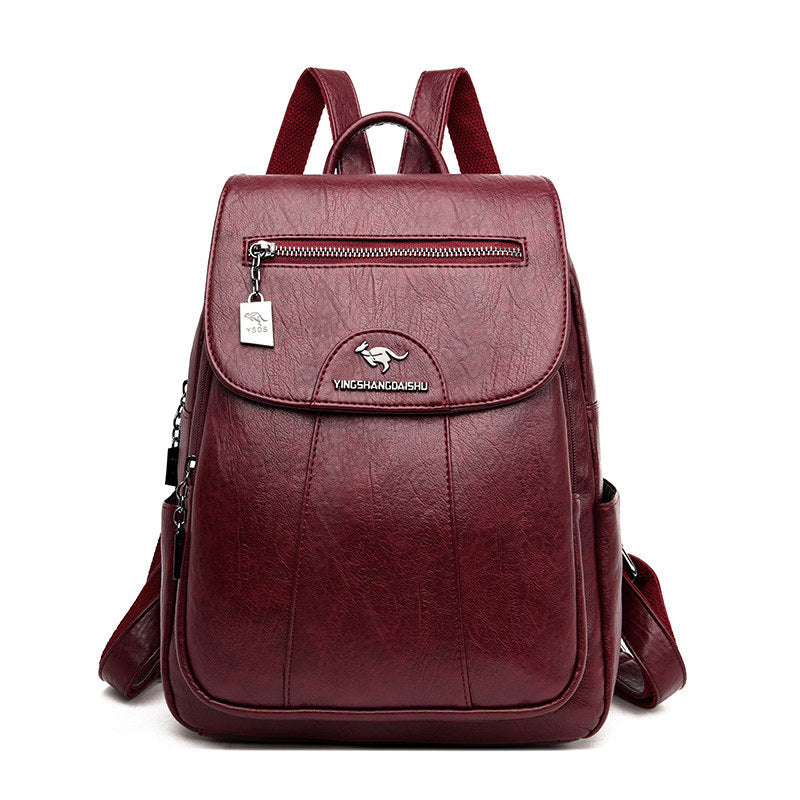 Large Capacity Women's Soft Leather Travel Backpack