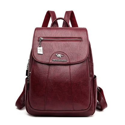 Large Capacity Women's Soft Leather Travel Backpack