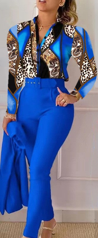 Fashionable Printed Long Sleeve Top and Pants Set