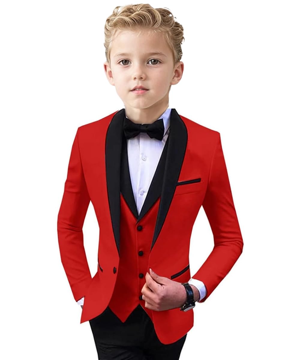 ProPoFol Boys 3-Piece Red Tuxedo - Slim Fit with Bow Tie