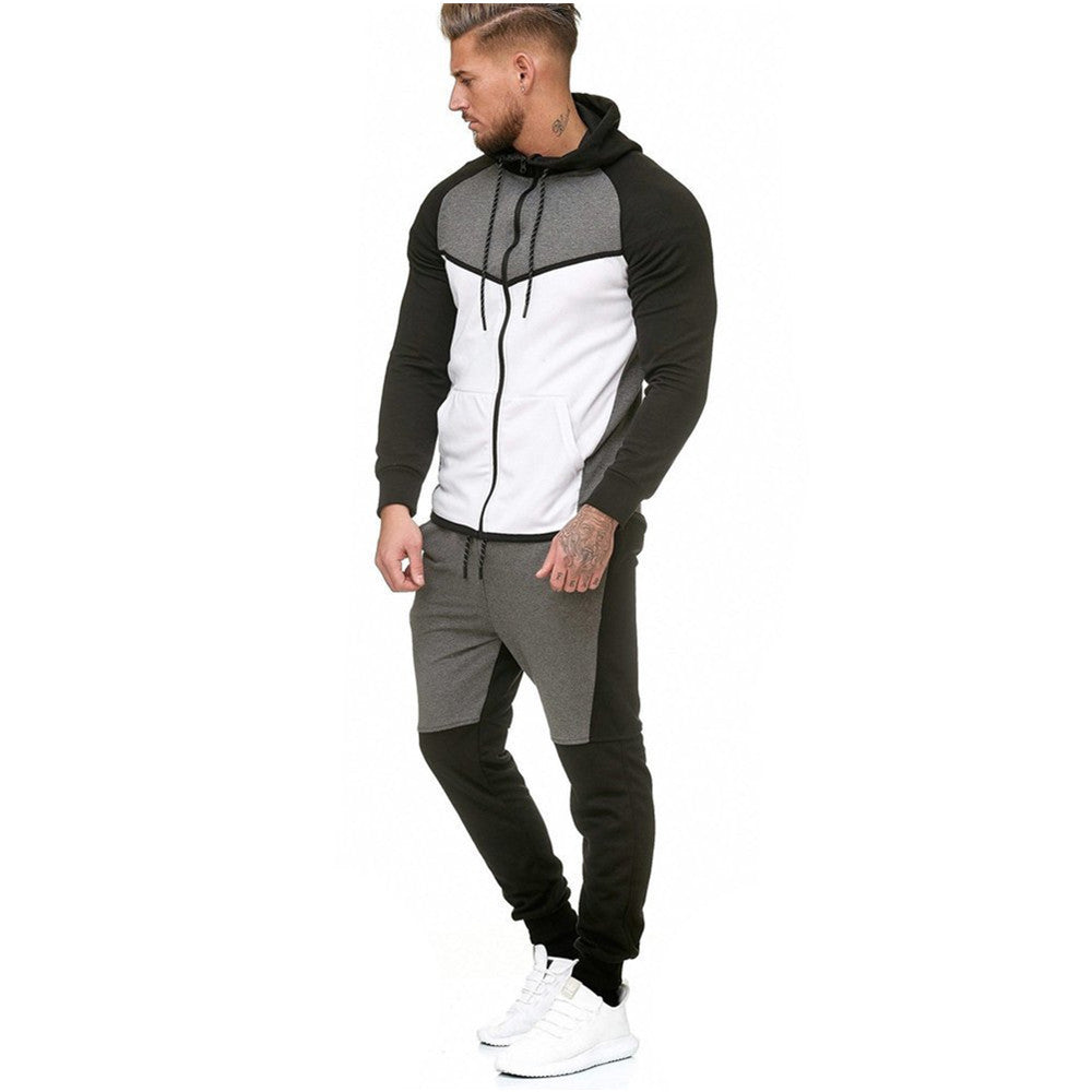 Casual Color Block Hoodie and Pants Set