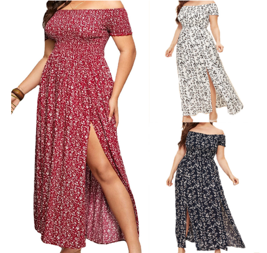 Floral Off-Shoulder Split Maxi Dress