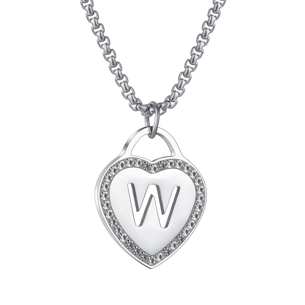 CALIS Silver Heart Initial Pendant - Stainless Steel Personalized Letter Necklace