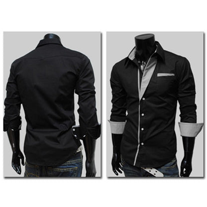Trendy Color-Block Slim Fit Men's Long Sleeve Shirt