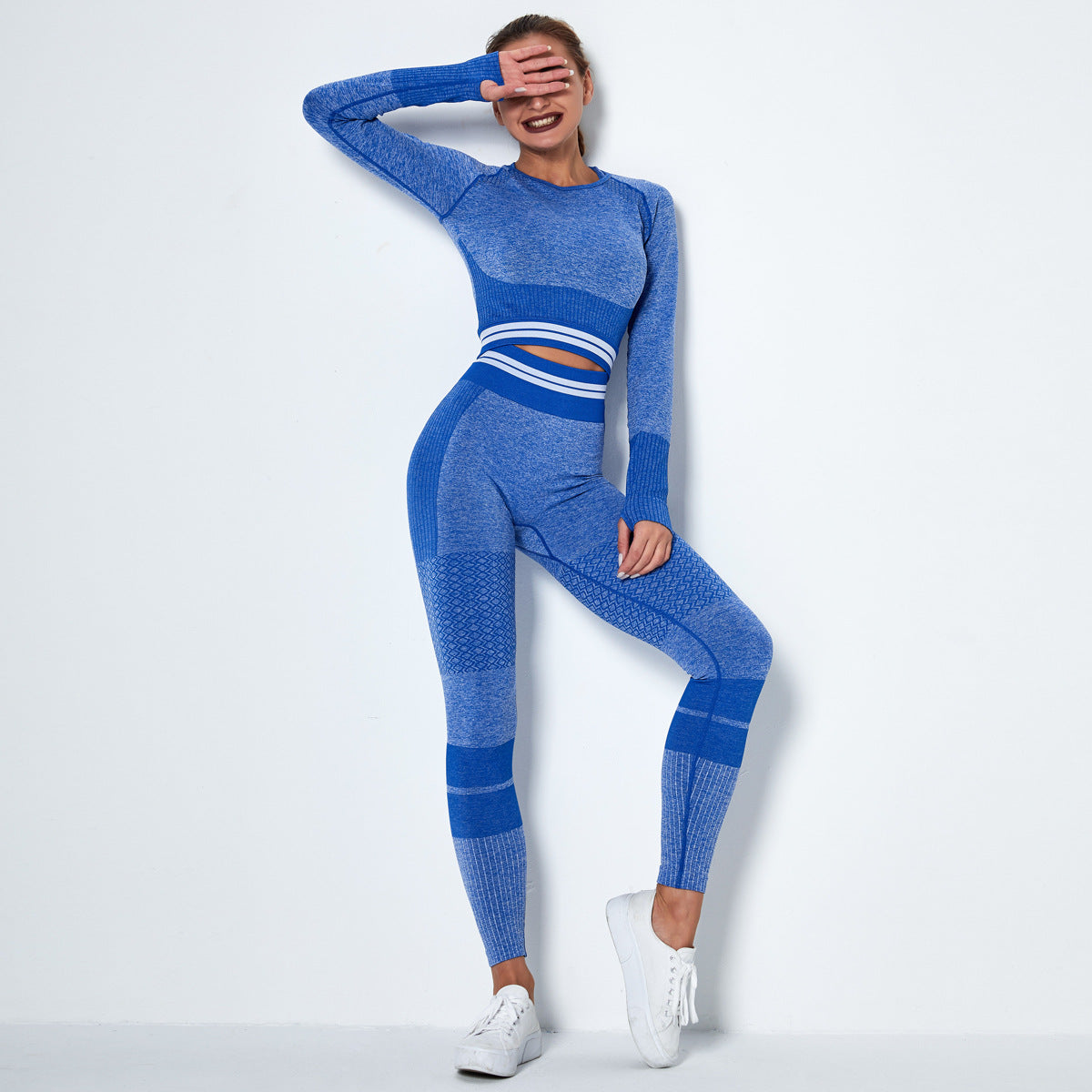 2020 Women's Seamless Knitted Yoga Set with Long Sleeves