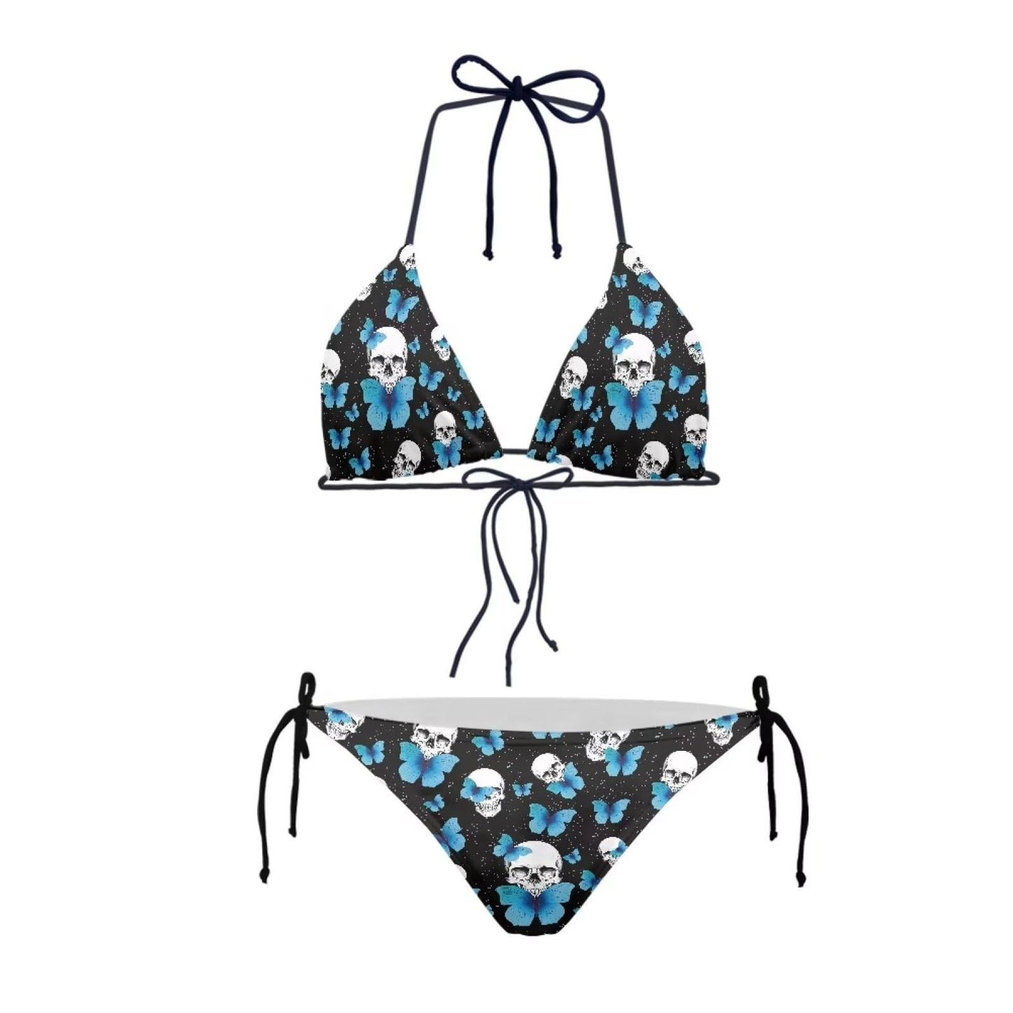 Blue Butterfly Skull High Waist Bikini Set