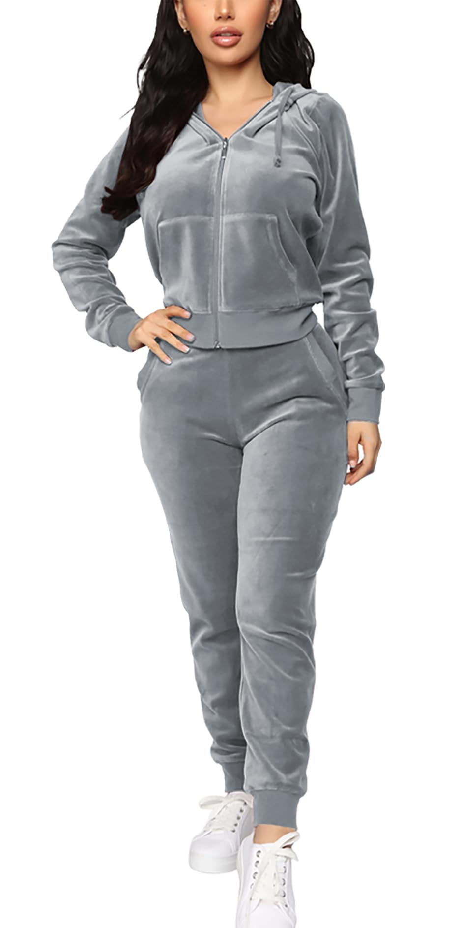 BOGURST Velour 2-Piece Sweatsuit Set for Women with Hoodie