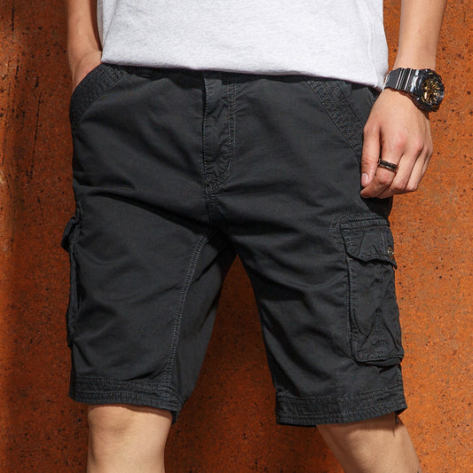 Men's Casual Solid Color Multi-Pocket Five-Point Pants