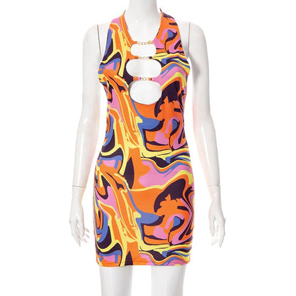 Halter Backless Dress with Metal Cutout Design