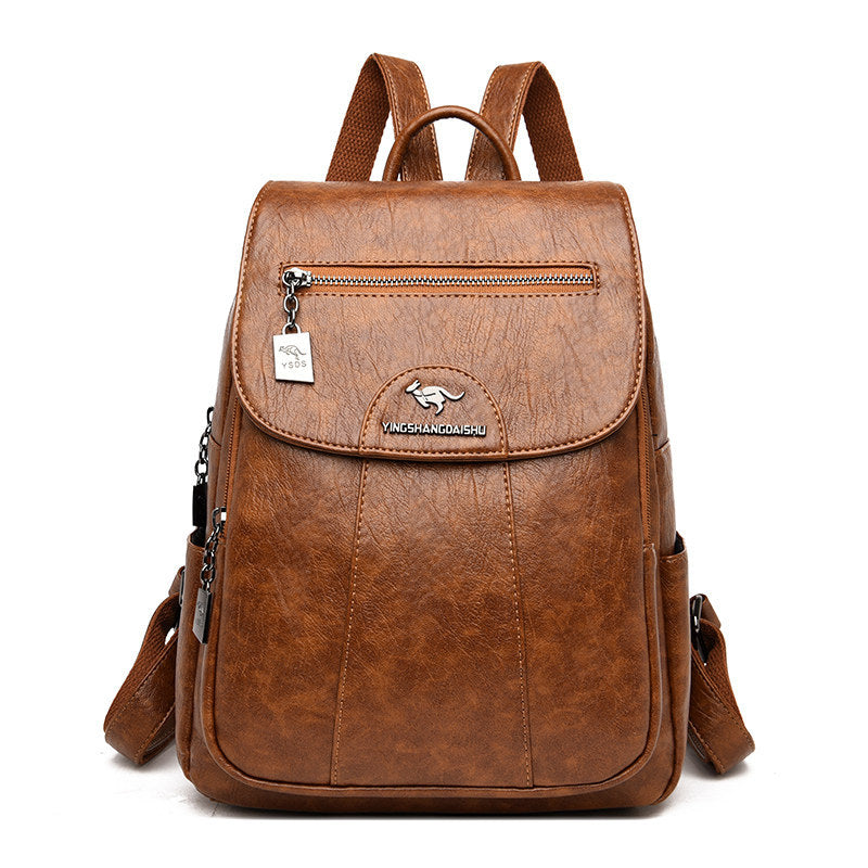 Large Capacity Women's Soft Leather Travel Backpack
