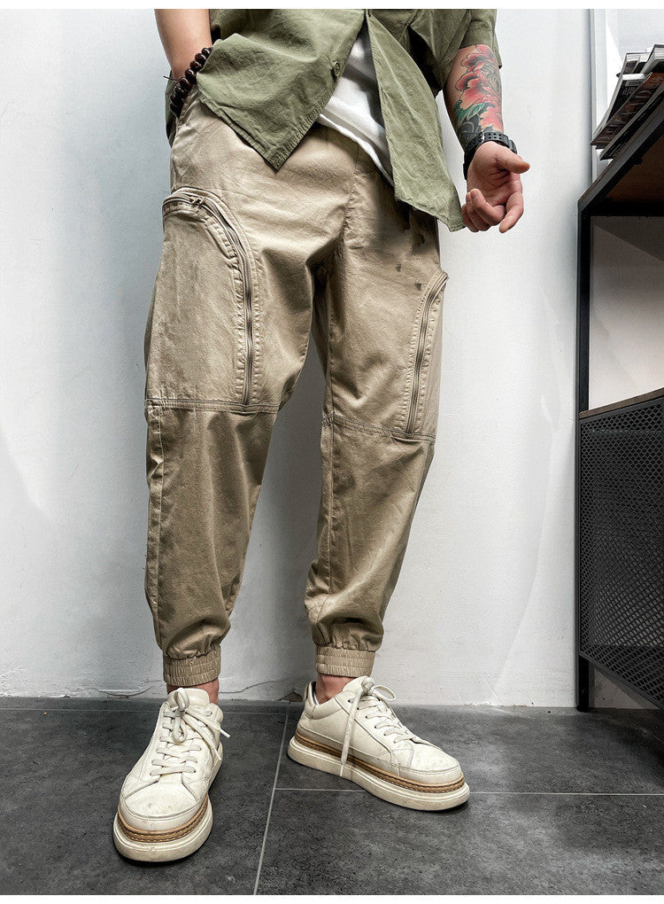 Men's Elastic Waist Drawstring Cargo Pants with Pockets