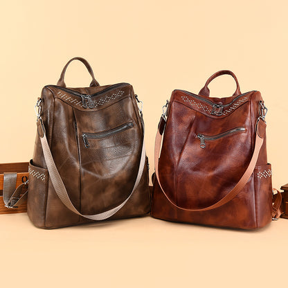 Women's Retro Casual Soft Leather Large Capacity Backpack