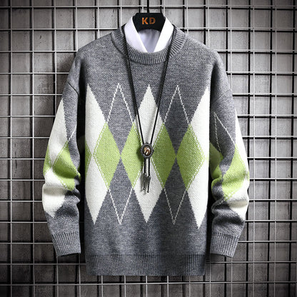 Men's Loose Plaid Round Neck Sweater Top
