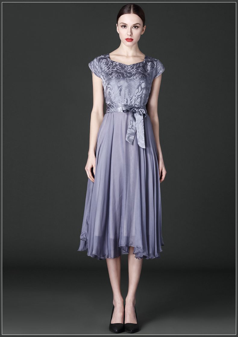 Printed Mid-length Blue Slim Fit Dress