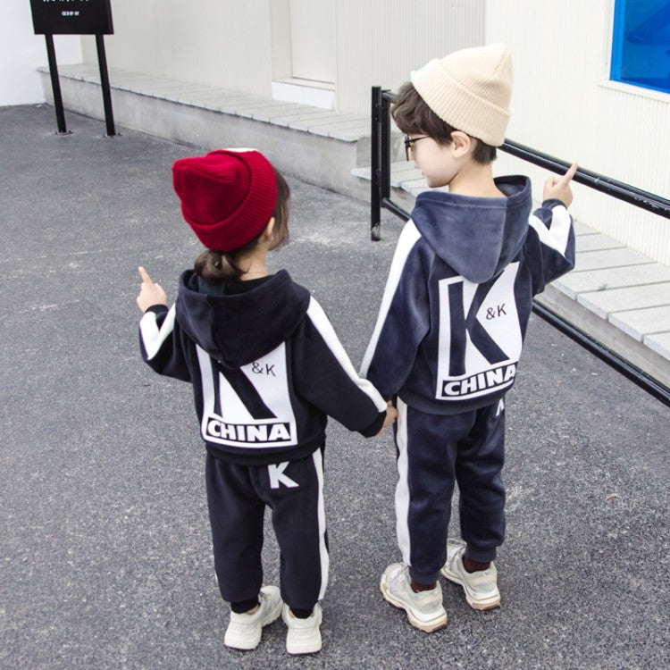 Kids Velvet Hoodie Set for Boys and Girls (2-Piece)