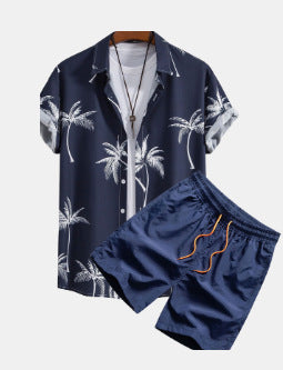 Men's Casual 3D Printed Hawaiian Shirt and Shorts Set