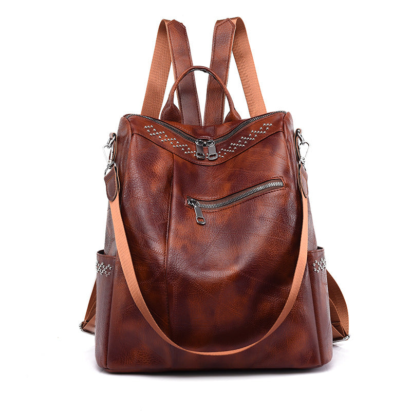 Women's Retro Casual Soft Leather Large Capacity Backpack