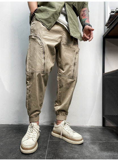 Men's Elastic Waist Drawstring Cargo Pants with Pockets