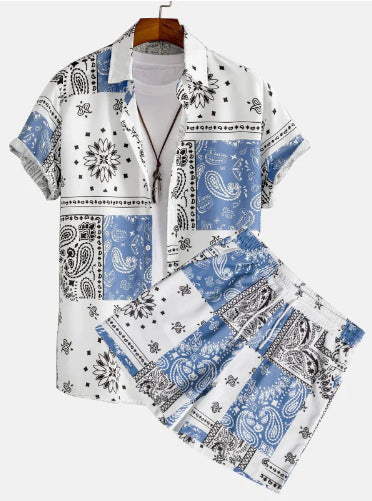 Men's Casual 3D Printed Hawaiian Shirt and Shorts Set