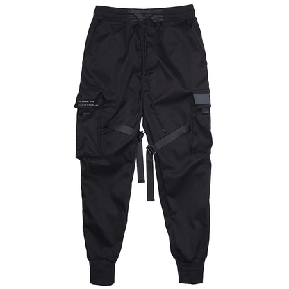 Men's Black Hip Hop Cargo Jogger Pants with Pockets