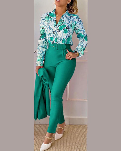 Fashionable Printed Long Sleeve Top and Pants Set