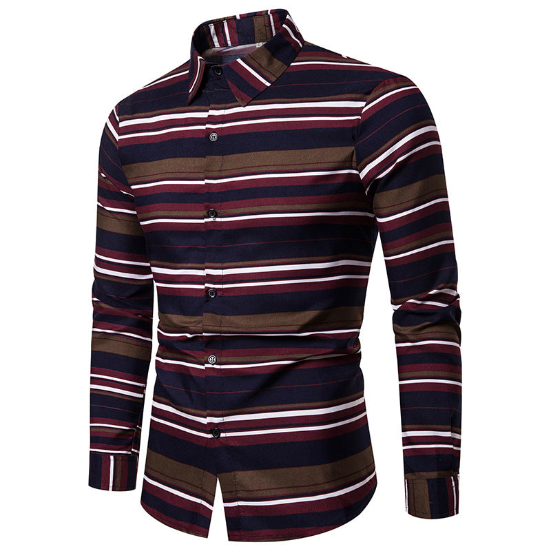 Men's Casual Long Sleeve Striped Print Lapel Shirt
