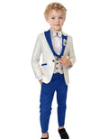 Boys Suit Jacquard Suits for Boys Slim Fit Tuxedo Suits Peak Lapel 3 Piece Set Teens Formal Outfit Royal Blue for Wedding Size 10