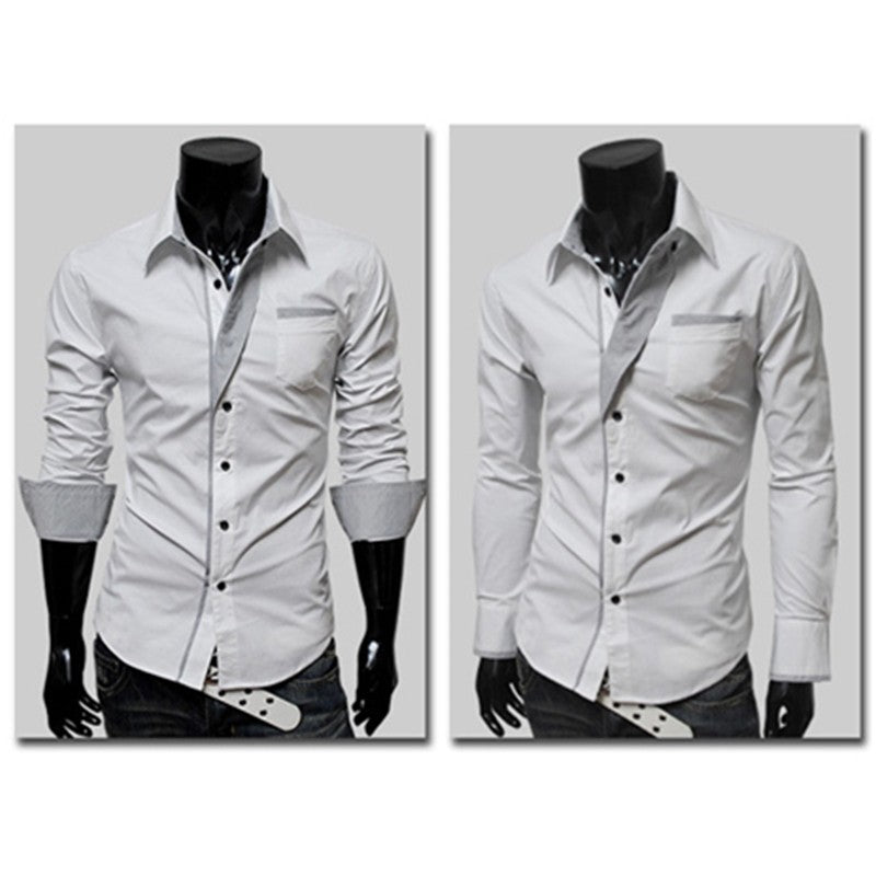 Trendy Color-Block Slim Fit Men's Long Sleeve Shirt