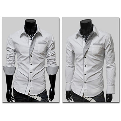 Trendy Color-Block Slim Fit Men's Long Sleeve Shirt