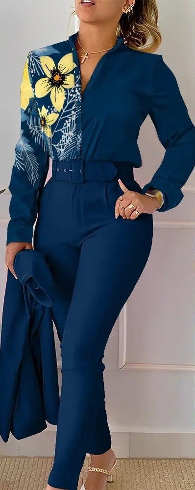 Fashionable Printed Long Sleeve Top and Pants Set