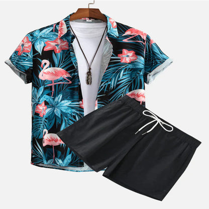 Men's Casual 3D Printed Hawaiian Shirt and Shorts Set