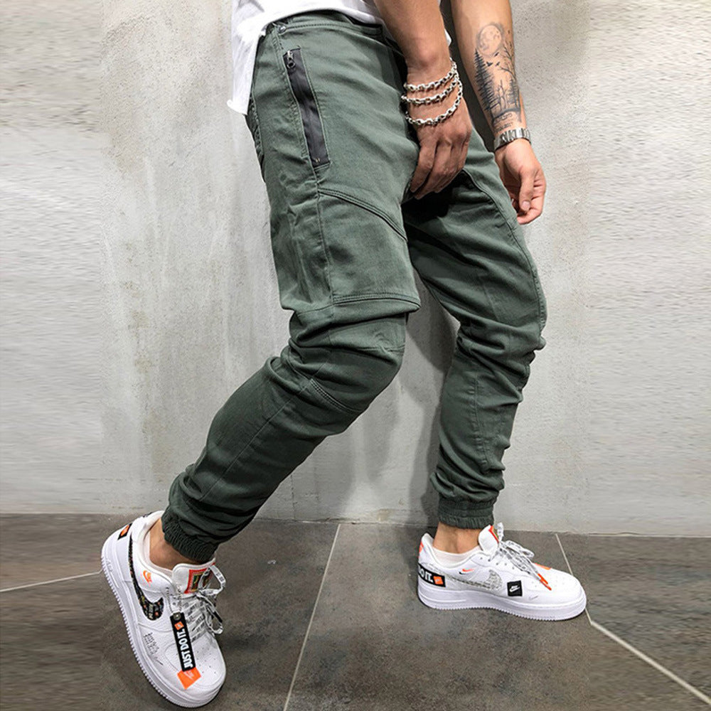 Solid Color Loose Men's Multi-Pocket Tooling Pants