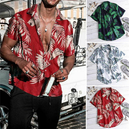 Floral Print Men's Short Sleeve Vacation Shirt