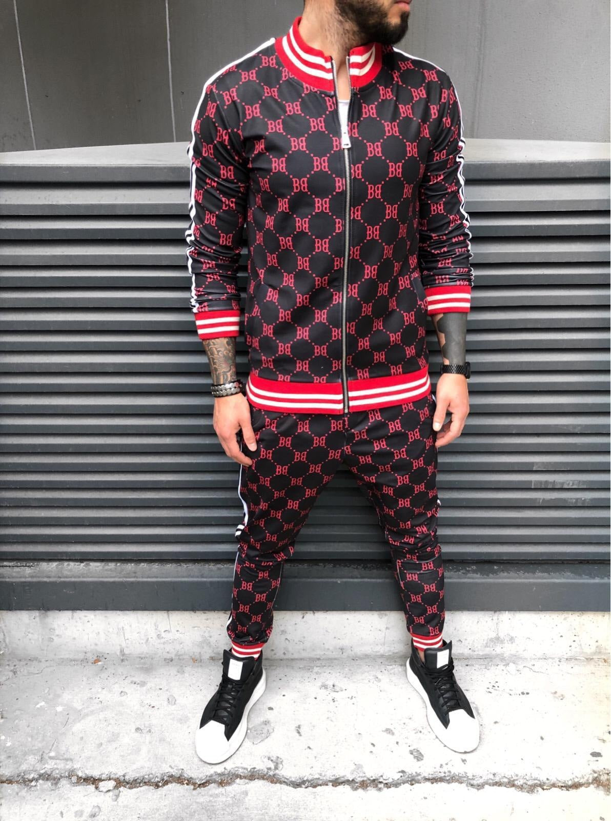 Men's Casual 3D Printed Fitness Hoodie and Tracksuit Set