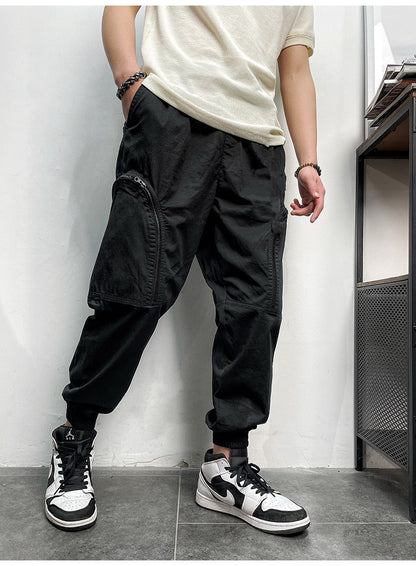 Men's Elastic Waist Drawstring Cargo Pants with Pockets