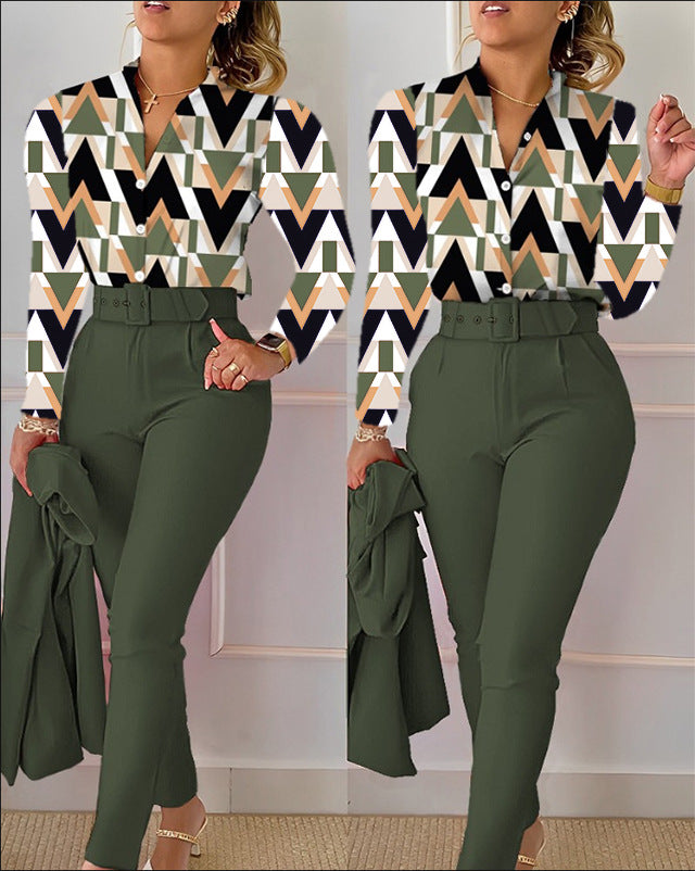 Fashionable Printed Long Sleeve Top and Pants Set
