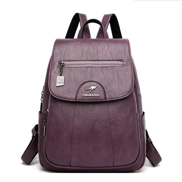 Large Capacity Women's Soft Leather Travel Backpack