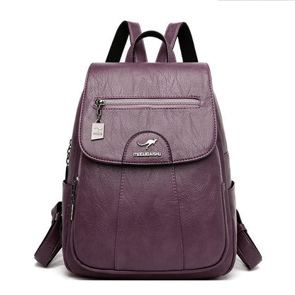 Large Capacity Women's Soft Leather Travel Backpack