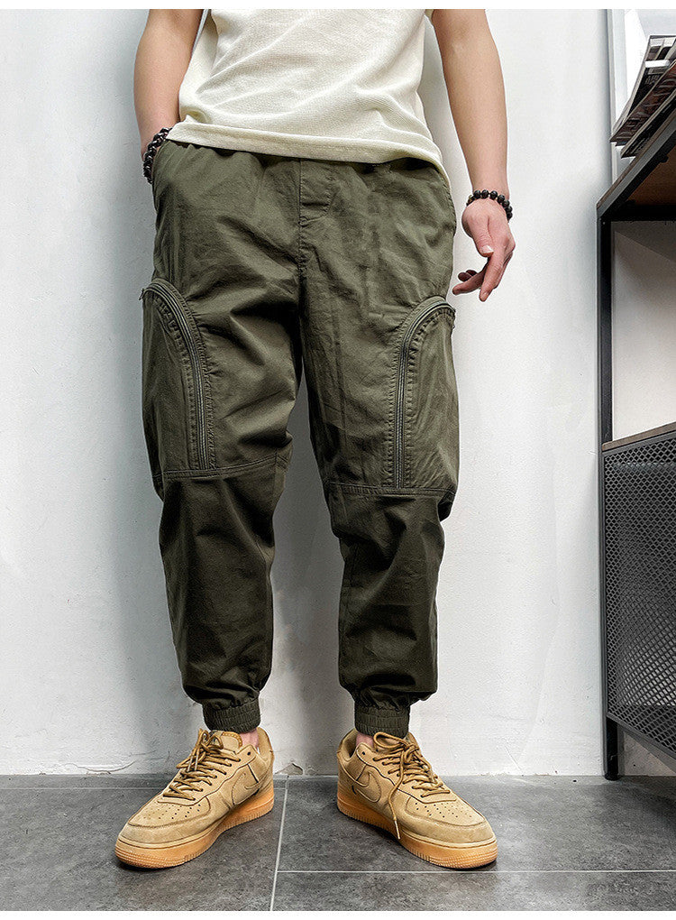 Men's Elastic Waist Drawstring Cargo Pants with Pockets