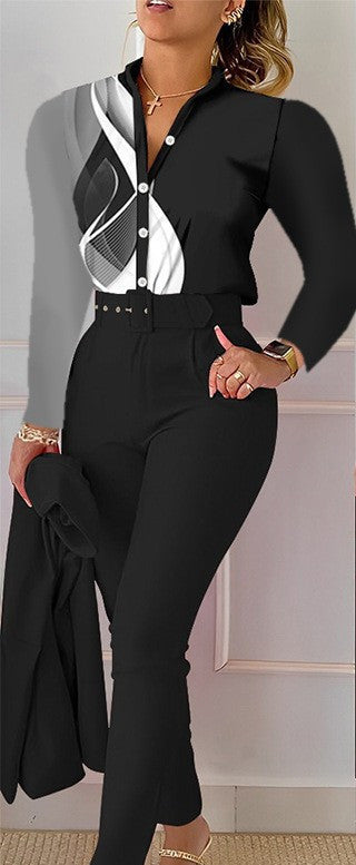 Fashionable Printed Long Sleeve Top and Pants Set